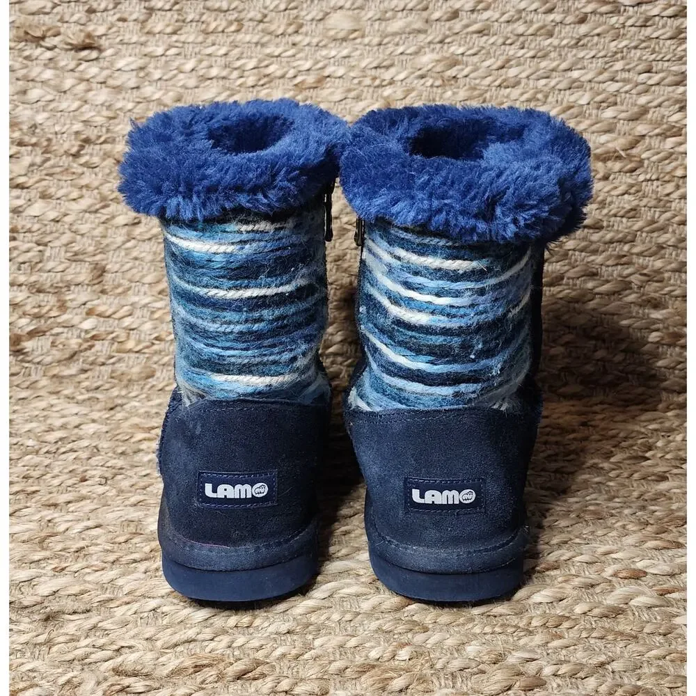 Lamo Water Stain-Resistant Blue Suede Boots Willow Faux Fur Lining Womens 9